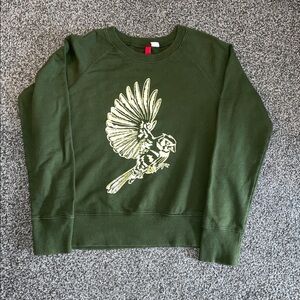 H&M Vintage Y2K Graphic Crewneck Sweatshirt Dark Green Yellow Bird Size 10